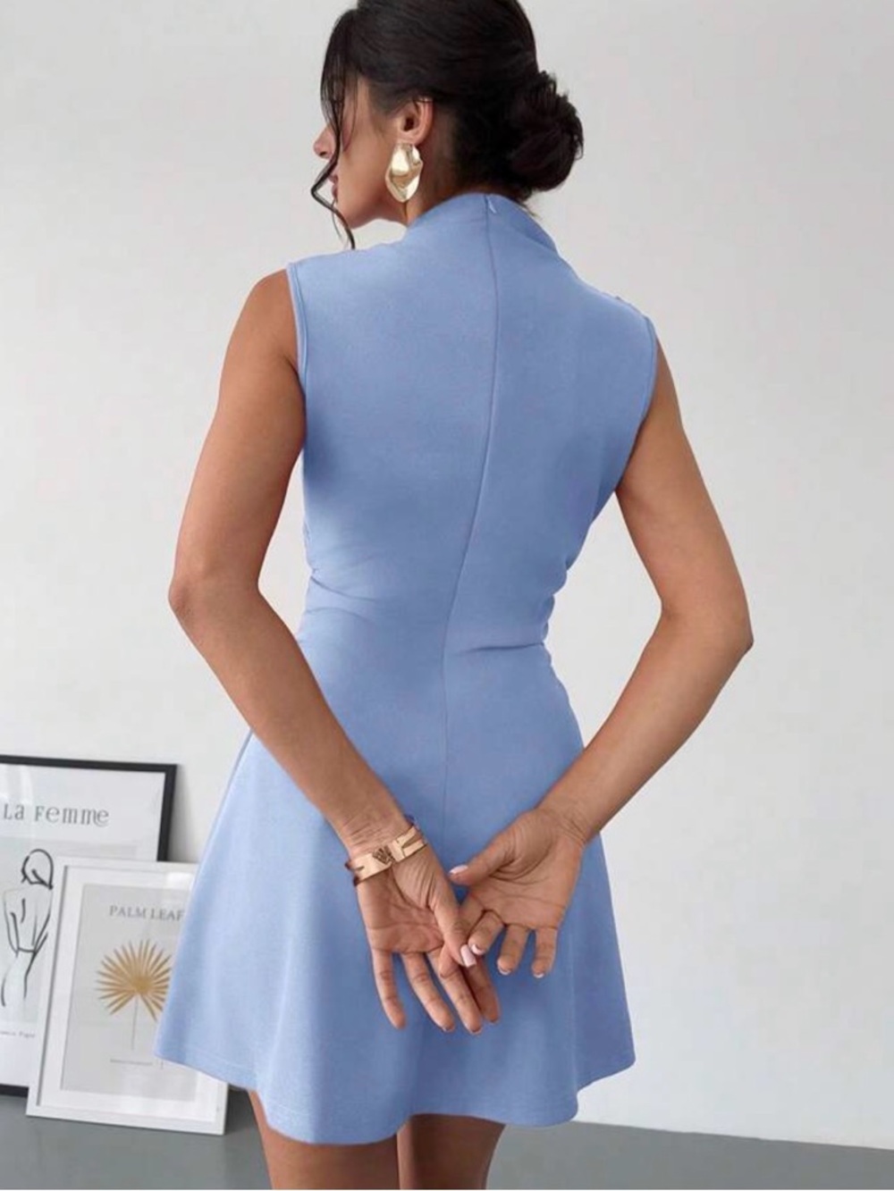 Sleeveless Light Blue Fit & Flare Mini Dress - Picture 3 of 3